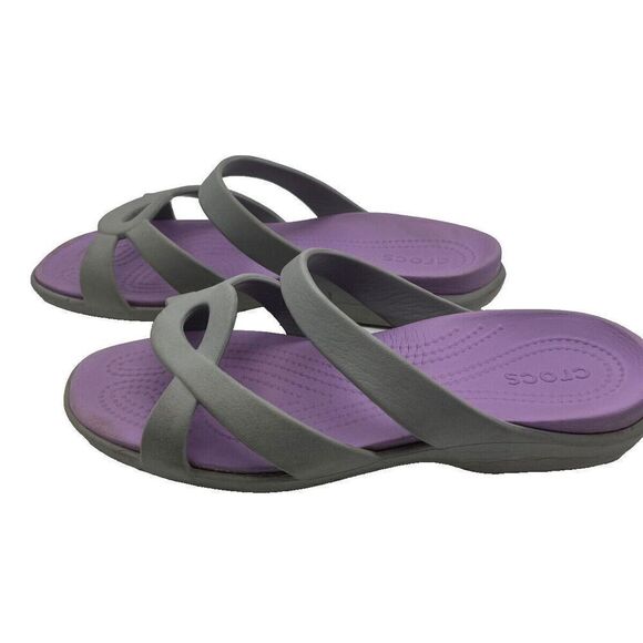 Crocs Meleen Twist Sandals Womens Gray Purple Summer Beach Comfort Size 10 - Picture 5 of 10